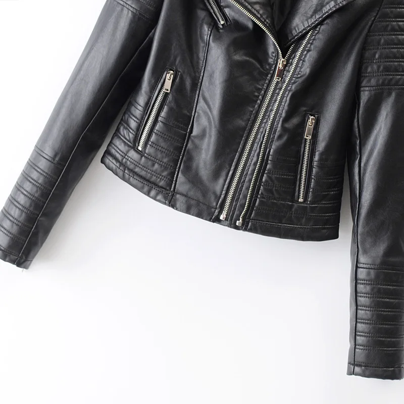 2024 Women's Autumn Lapel Motorcycle PU Leather Coat