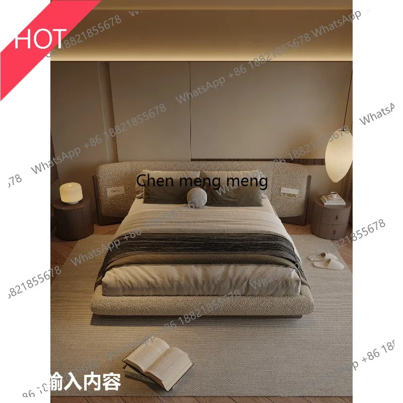 03A Medieval style master bedroom bed high-end atmospheric wide-screen bed creative storage simple modern fabric