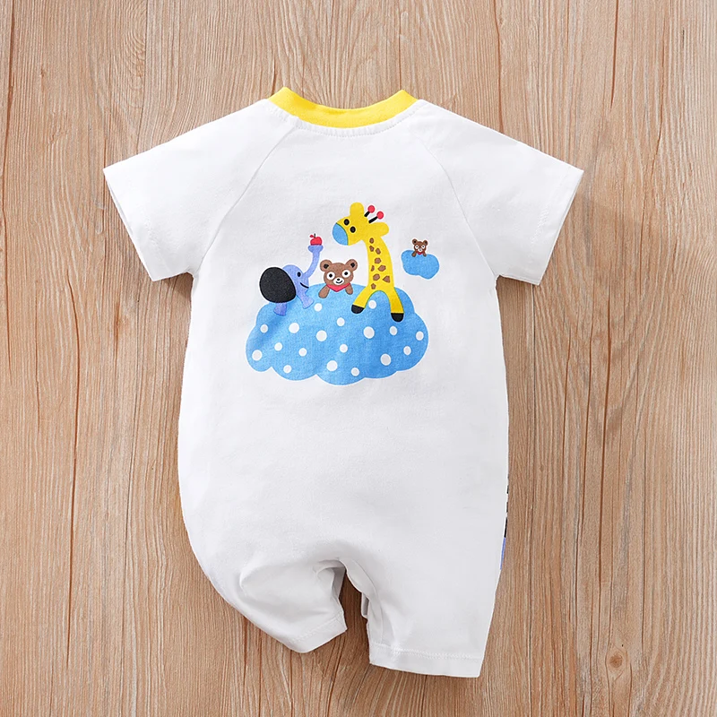 Summer Boys and Girls Cute Cartoon Animal Print All Cotton Casual Comfortable Short Sleeve Baby Clothing Bodysuit