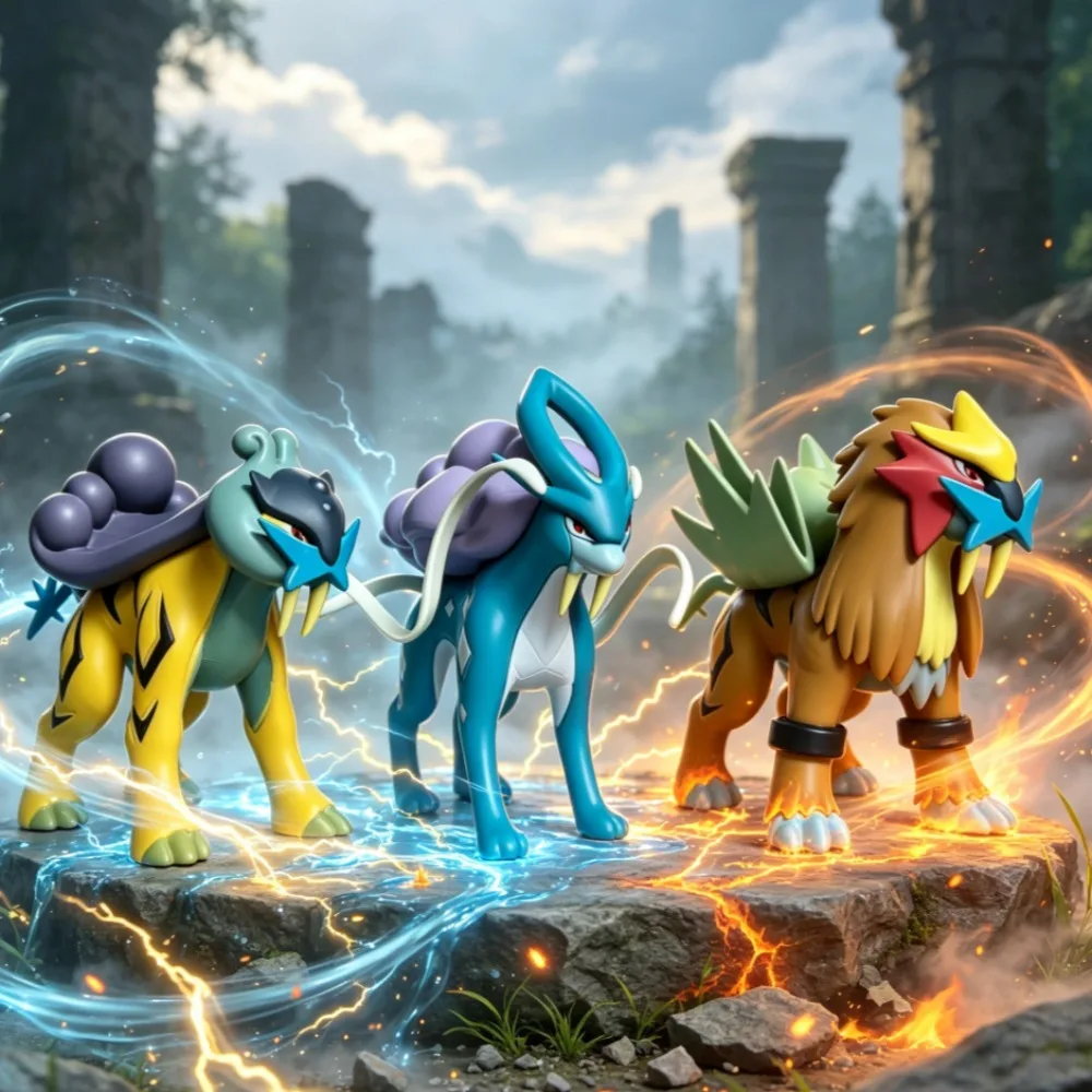 Anime Pokemen Figure Scale World Suicune Entei Raikou Action Figures Pvc Statue Desktop Collection Model Toys Gifts 10-11cm
