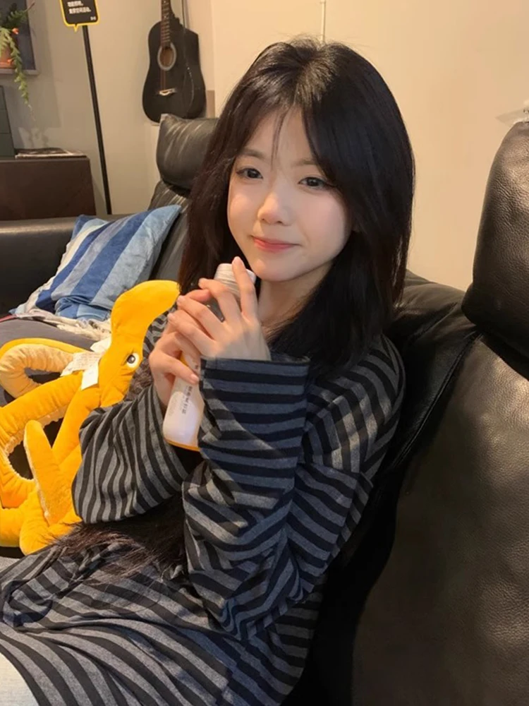 Los lang Sve gestreept T-shirt dames lente herfst winter Koreaanse Sle casual comfortabel klein formaat top Amerikaanse retro