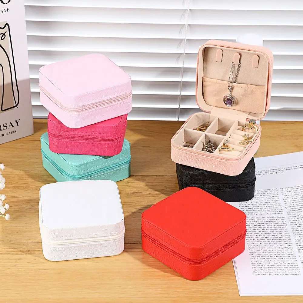 

Necklace Ring Velvet Jewelry Box Packaging Box Square Zipper Jewelry Storage Case Display Portable Earrings Organizer Holder
