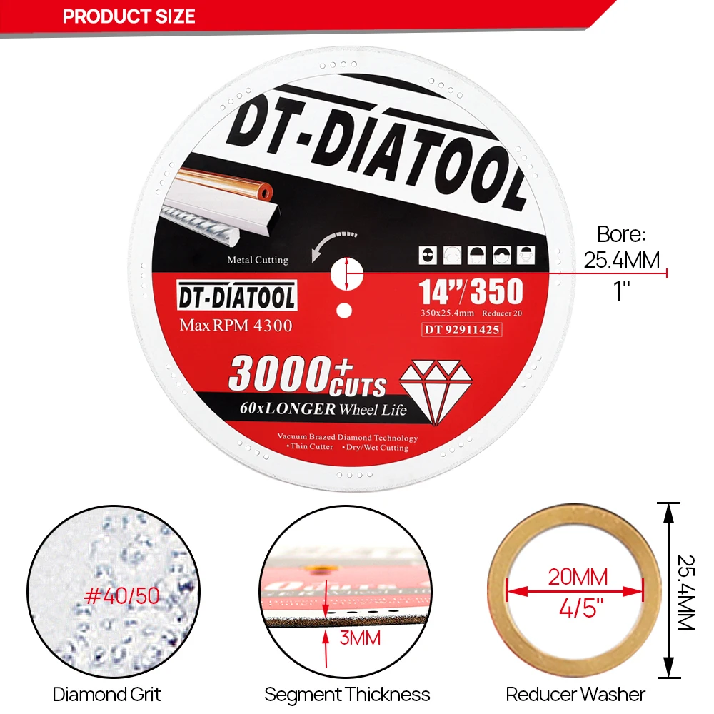 DT-DIATOOL 1pc Diamond Metal Cutting Disc Saw Blade Dia 230mm  Grinder Steel Stainless Aluminum Iron Rebar Cut-off Wheel Blade