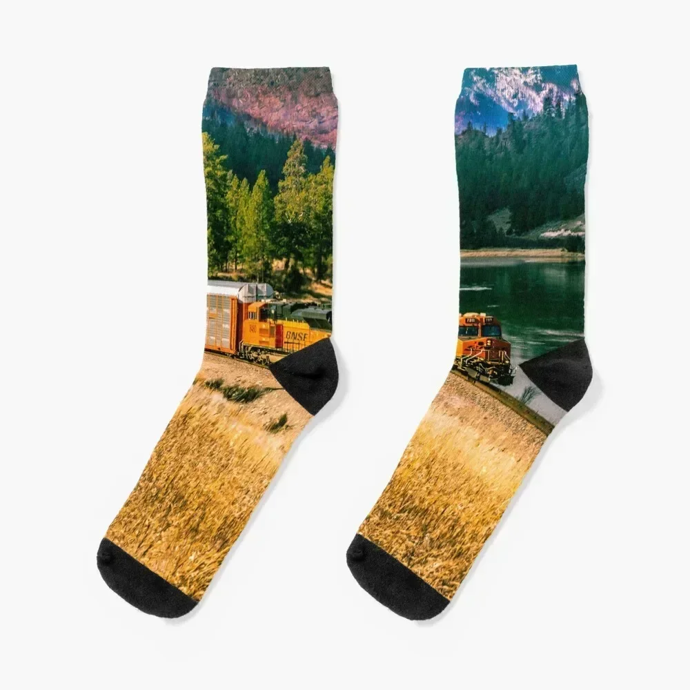 Car Train by the River Socks Crossfit gift Socks For Women Men's