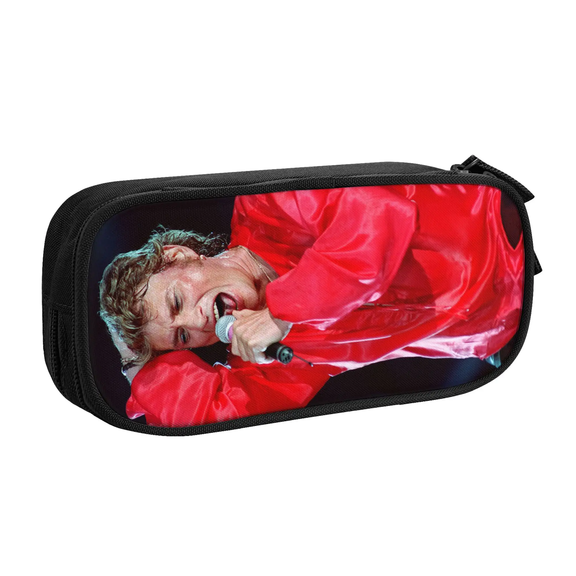 Cute Johnny Hallyday Music Singer Pencil Case for Boys Girls French Rock Large Storage Pen Bag Box Stationery