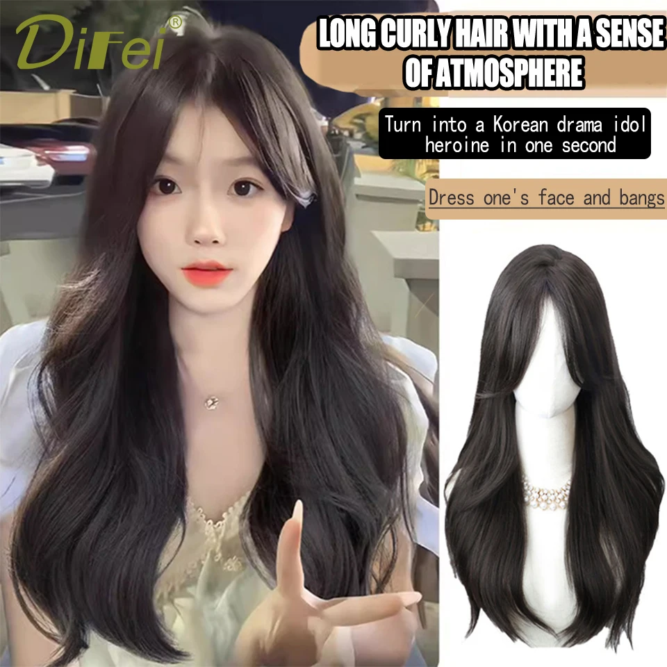 Wig Headgear Female Long Hair Synthetic Hair Summer Natural Split Curly Hair Whole Hair Cover Wig