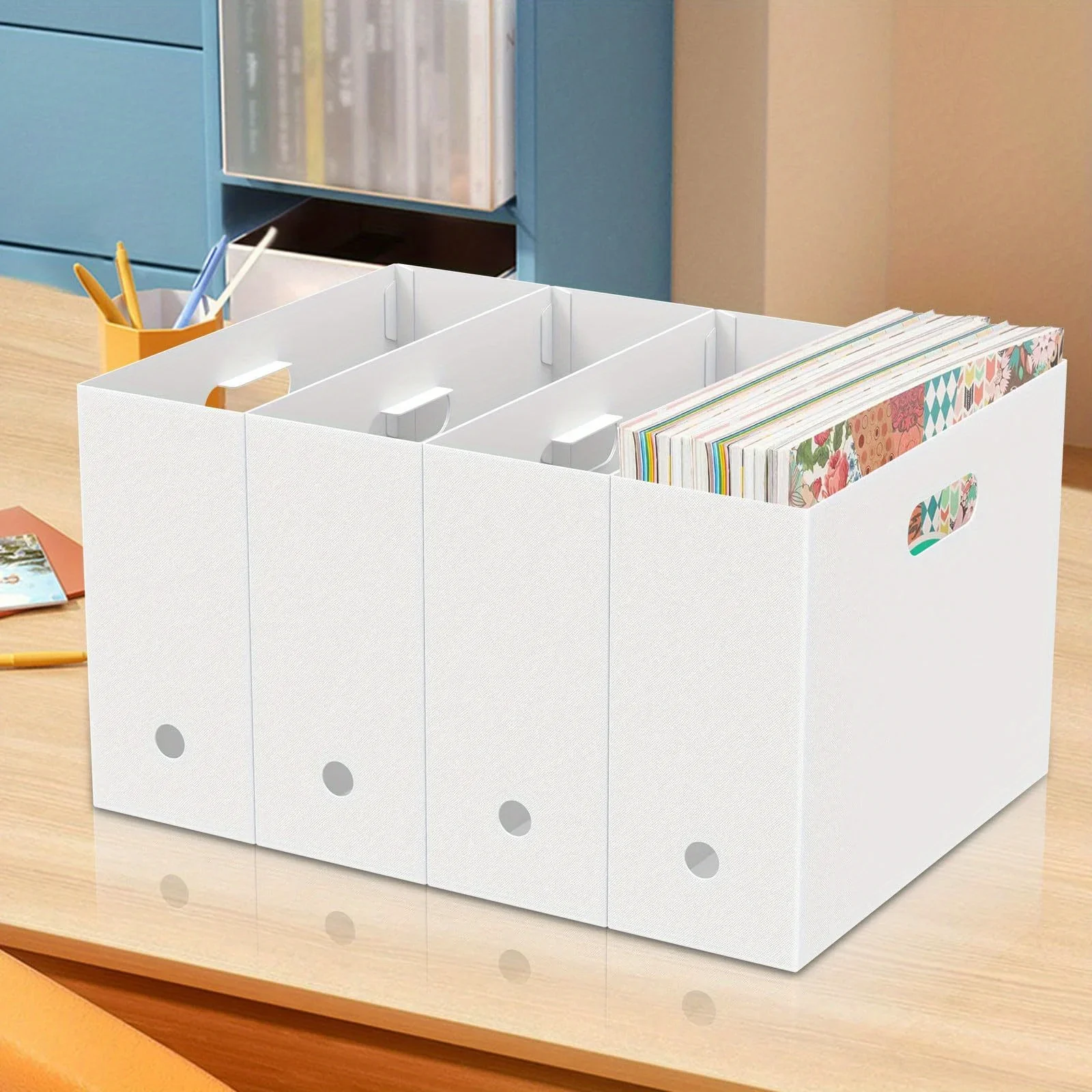 2Pcs Foldable Organizer Portable Scrapbook Paper Storage Rack Document Book Magazine Holder for Office School Home Study Room