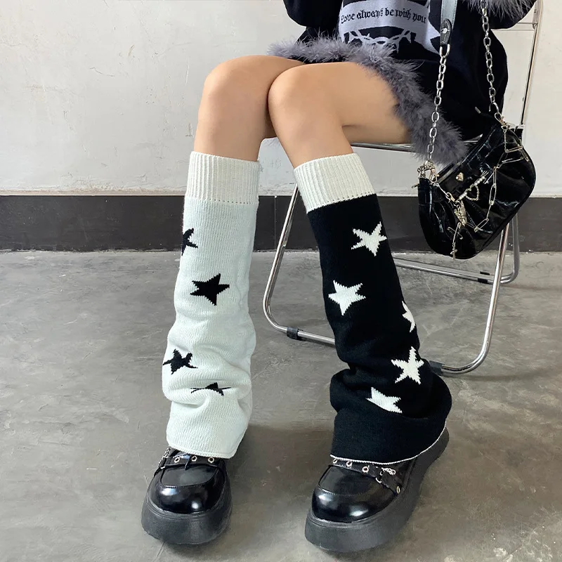 meias-pentagrama-y2k-novo-conjunto-assimetrico-de-duas-pernas-estilo-lolita-meias-de-inverno-quentes-de-trico