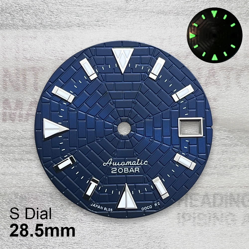 28.5mm S Logo Cobweb Dial Sunray Dial Fit NH35/NH36/4R/7S Movement Green Luminous High Quality Watch Modification Accessories