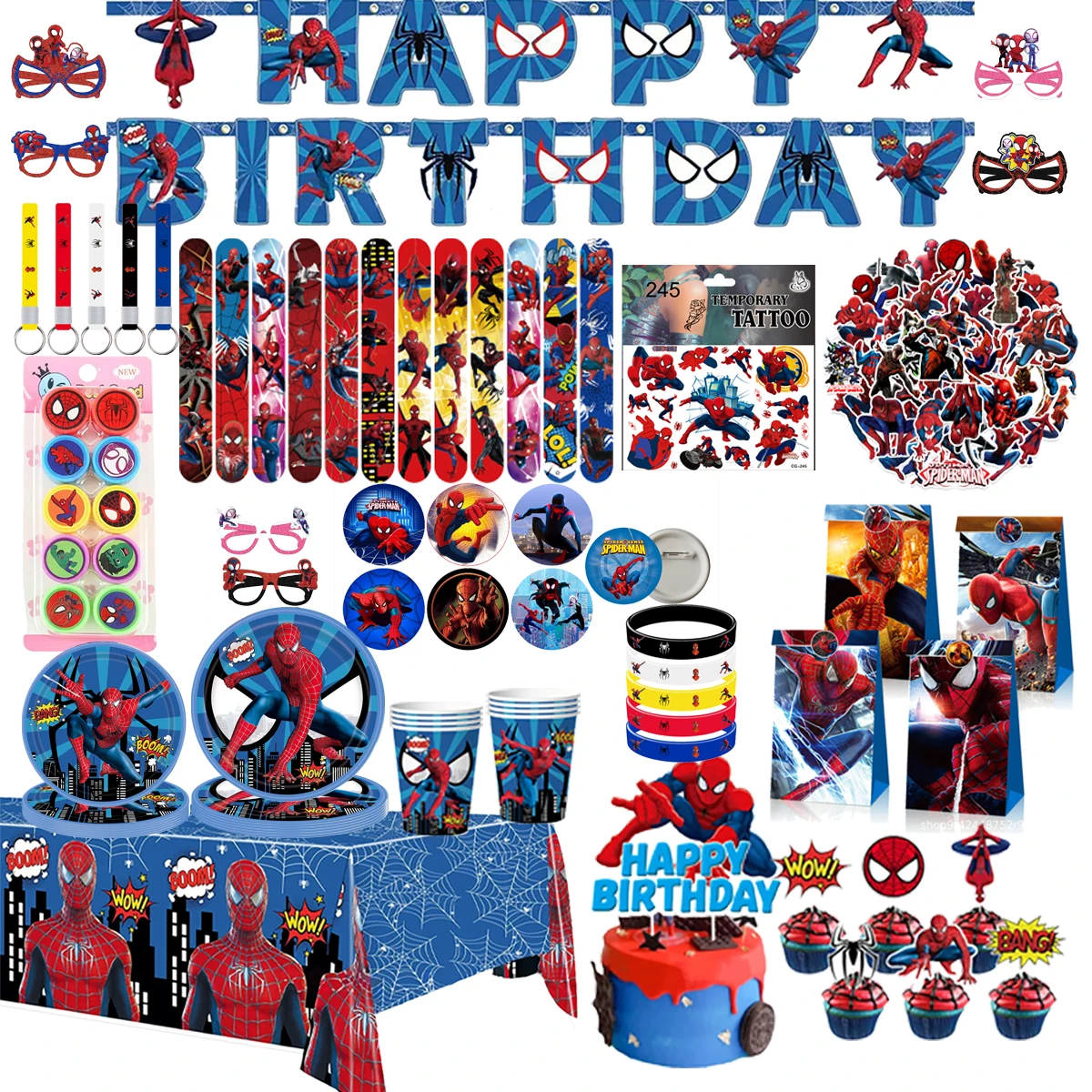 Spiderman Birthday Party Decoration Tableware Stamps Stickers Bracelets Tablecloth Party Favor Kids Christmas Stocking Filling