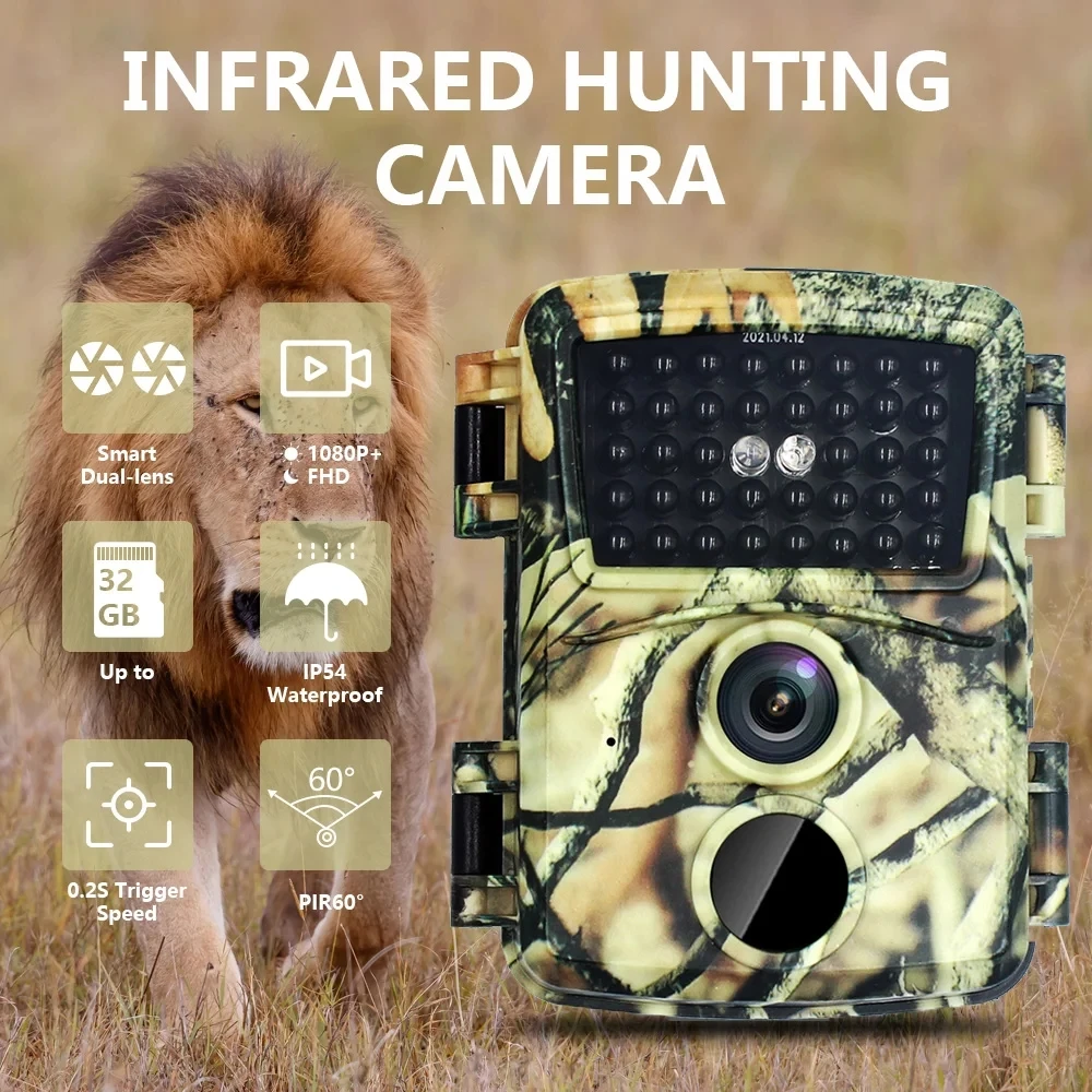 PR600C 20MP Mini Game Camera Trap with IP54 Waterproof 38pcs 940nm Black Lights for Wild Life Observation Video Monitoring