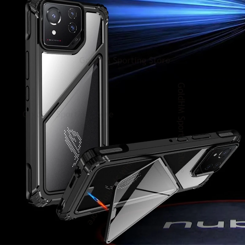 

For Asus ROG Phone 8 Pro 2 in 1 Transparent Magnetic Fundas Kickstand Case For Rog Phone 7 Flip Invisible Bracket Hard PC Cover