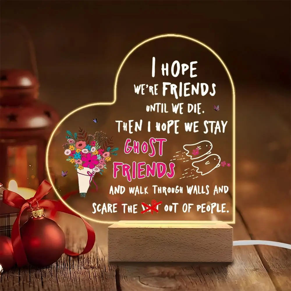 

1 шт., акриловая светящаяся табличка, аксессуары для фотосъемки, USB-основание, подарок BFF, фигурки на большие расстояния в форме сердца