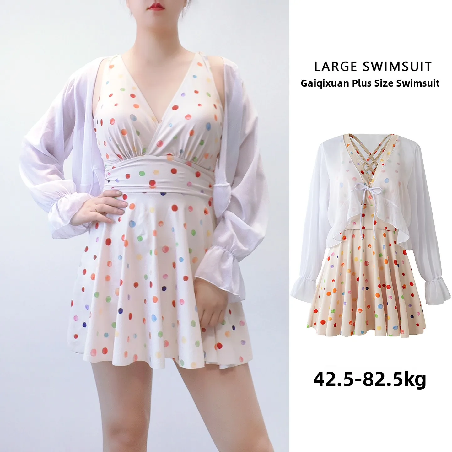 

Dopne Polka Dot V Ne Long Sve Cover up Dr Women's Hanging Ne Waist Cinching Large Size 200 Pou Hot Spring