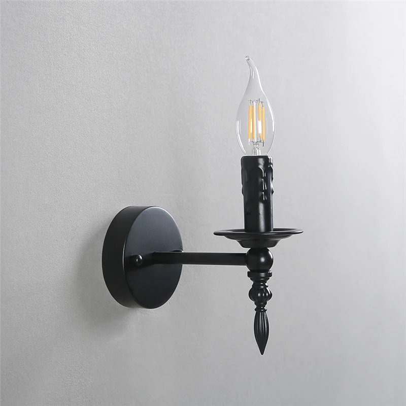 

Vintage Iron Art Wall Lamps Black LED Wall Lights American Retro Loft Sconces Light Fixtures Bed Candle Simple Small Wall Lamp