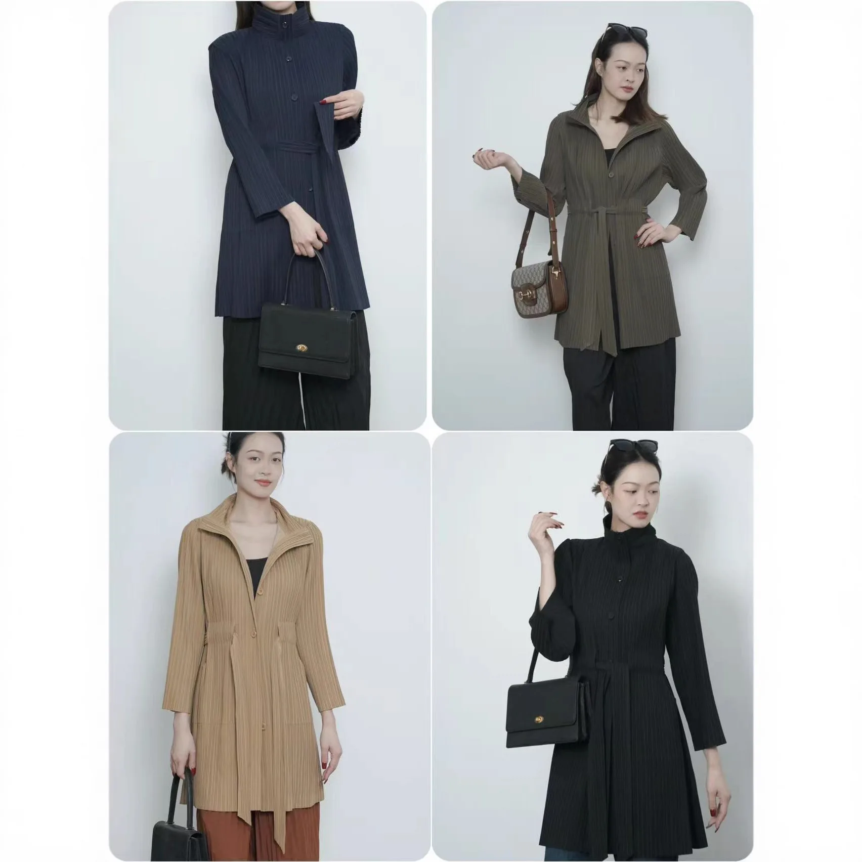 

Miyake Pleated 2025 New Fashion Pleated Trench Coat Coat Women Autumn Medium-length Stand-up Collar Jacket Textured Coat Women