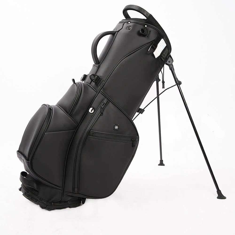 Factory Custom Logo Professional 5 Way Waterproof PU Leather Durable Polyester Golf Stand Bag Black & White Golf Sunday Bag