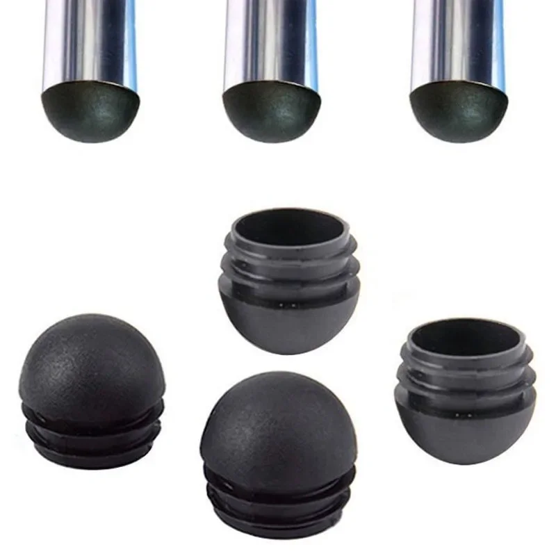 8pcs Spherical Head Black Plastic Round Head Tube Hole Plugs Chair Leg Caps Insert Plugs Floor Protector Furniture Bottom Covers