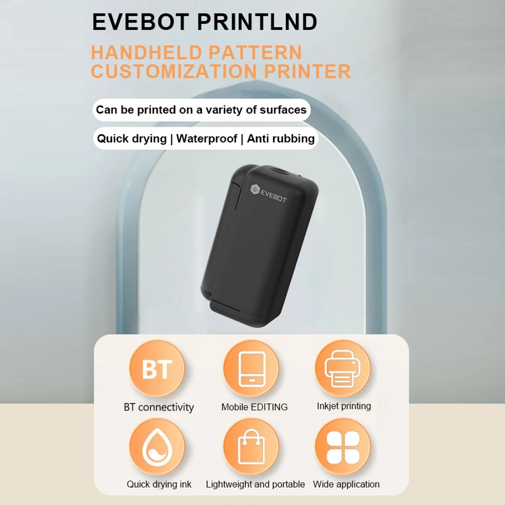 EVEBOT PrintInd Handheld LOGO Printer Mini Portable Inkjet Tattoo Printer with Quick-dry Ink Cartridge BT Function APP Control