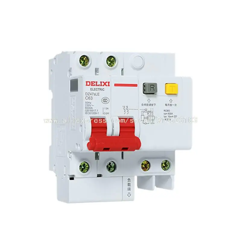 DELIXI RCBO RCD Pemutus Sirkuit 2P DZ47LE DZ47sLE 2P 6A 10A 16A 20A 25A 32A 40A 63A 100A 125A