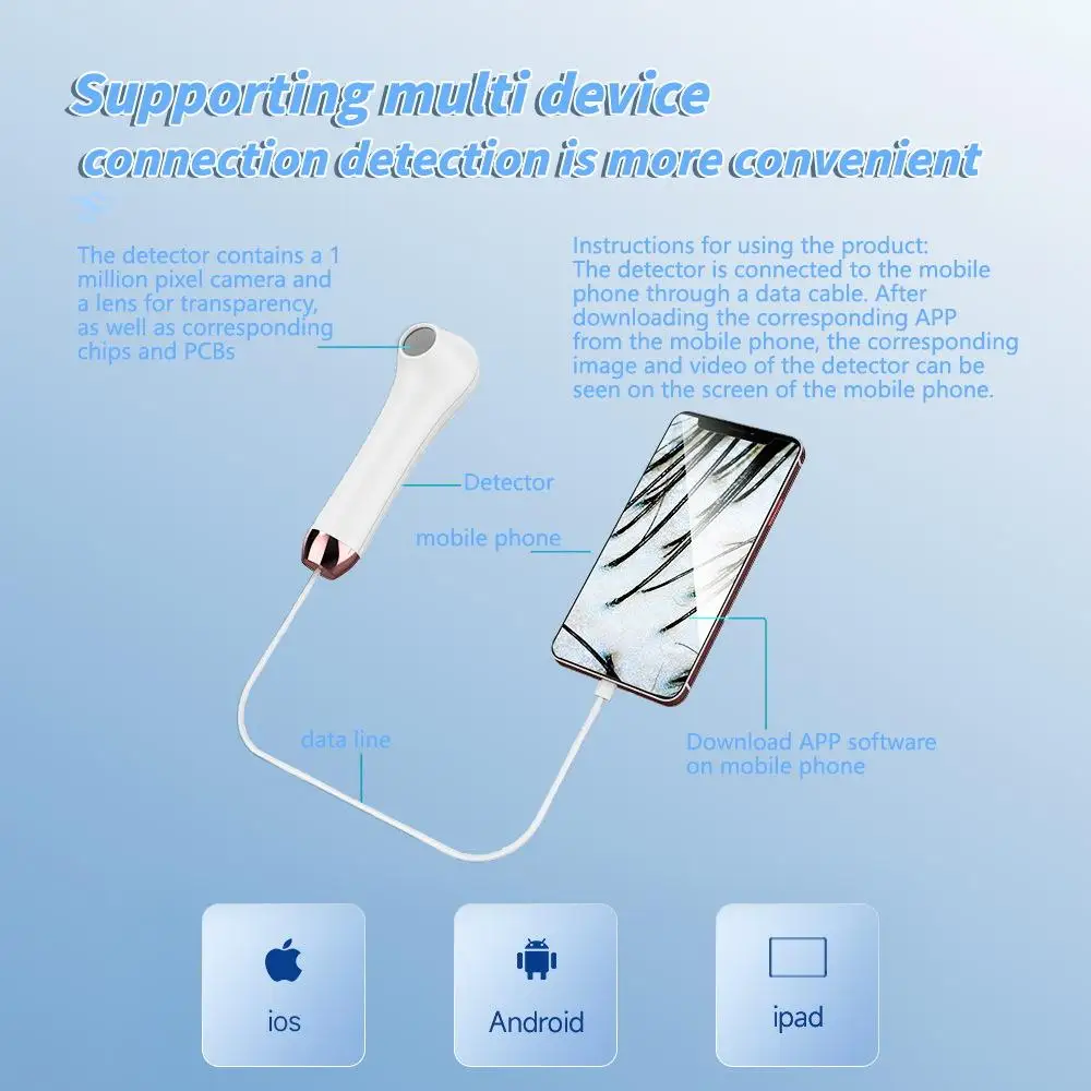 เครื่องวิเคราะห์หนังศีรษะแบบพกพา HD กันน้ำ ตรวจสุขภาพผิว สำหรับใช้ในบ้านและร้านเสริมสวย