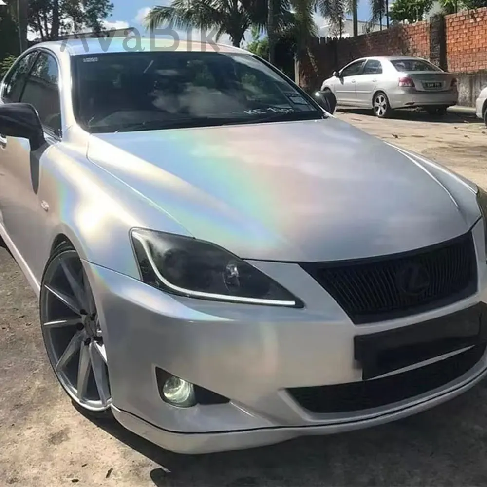 High Glossy Psychedelic Diamond Rainbow Chrome Vinyl Wrap Film PET Bubble Free Low Tack Glue RAINBOW LASER WHITE Car Stickers