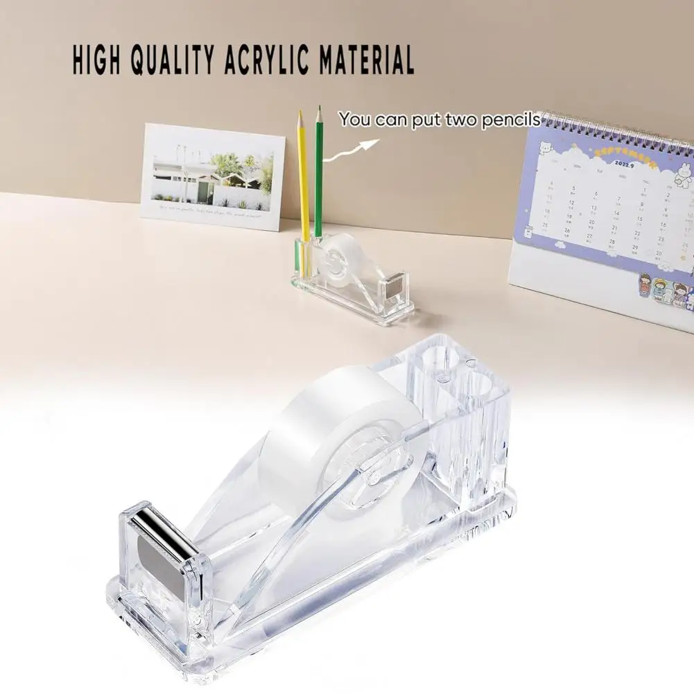 Прочный диспенсер для ленты, компактный прозрачный Акриловый Диспенсер для ленты с держателем для ручек, идеально подходит для организации рабочего стола в офисе и школе