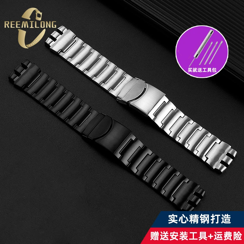 Stainless steel watch strap 23mm solid refined metal silver black men’s watchband accessories For Swatch YOS440 449 401G 447 448