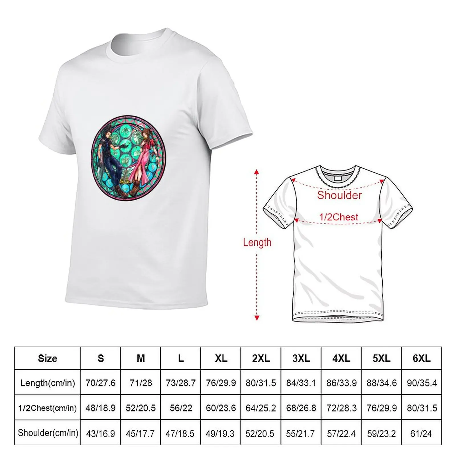 Zack and Aerith Stained Glass T-Shirt Graphic Print Short Sleeve T-Shirt