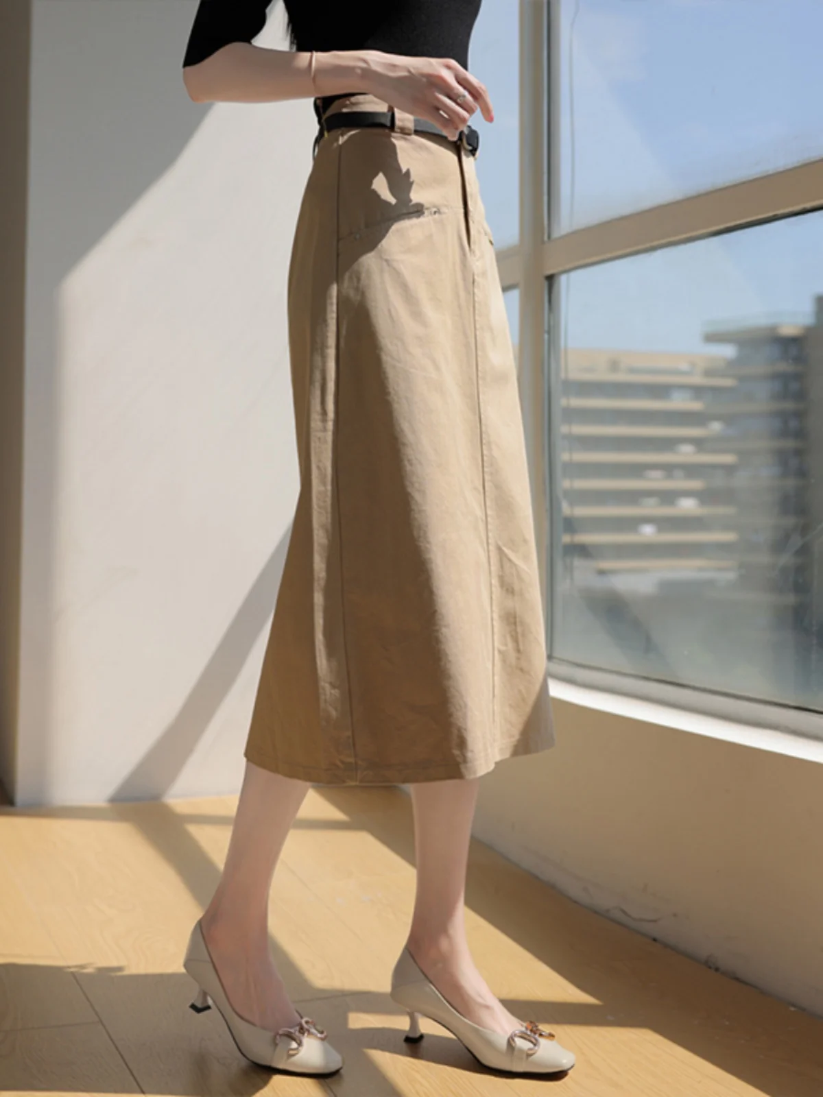 

Летняя женская юбка А-силуэта из тонкой ткани с высокой талией, на молнии, с разрезом, повседневная, из полиэстера, неэластичная