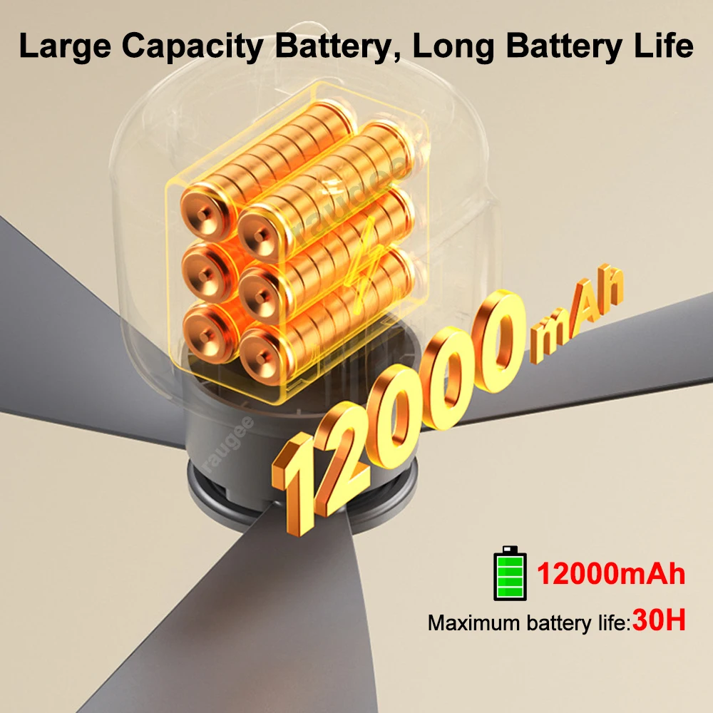 12000mAh Portable Electric Ceiling Fan Outdoor Camping Fan With Remote Control And Light Camping Air Circulator Tent Fan