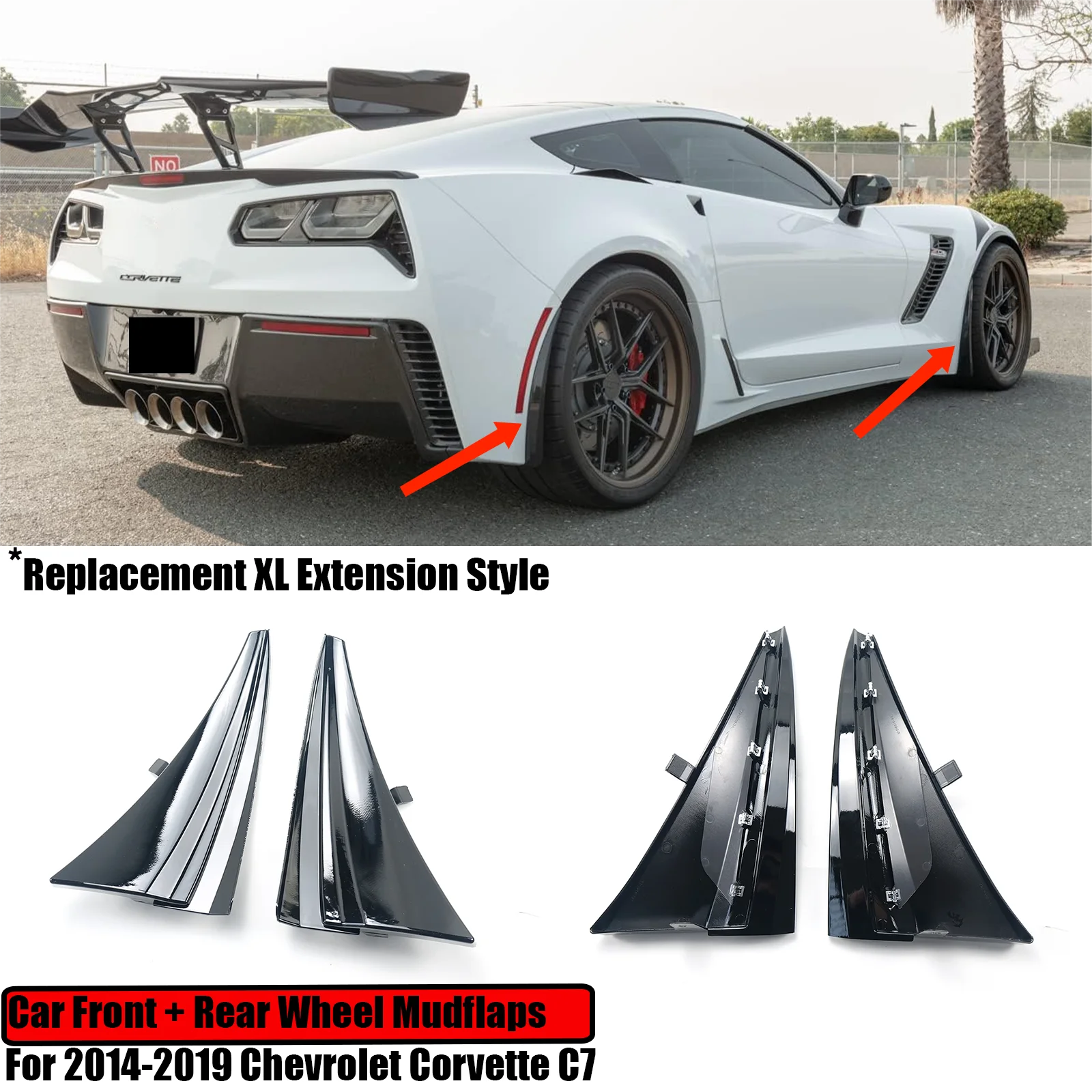 

Replacement Front Rear Wheel Rock Guards Splash Mud Flaps Fender XL Extended Style For 2014-2019 Chevrolet Corvette C7