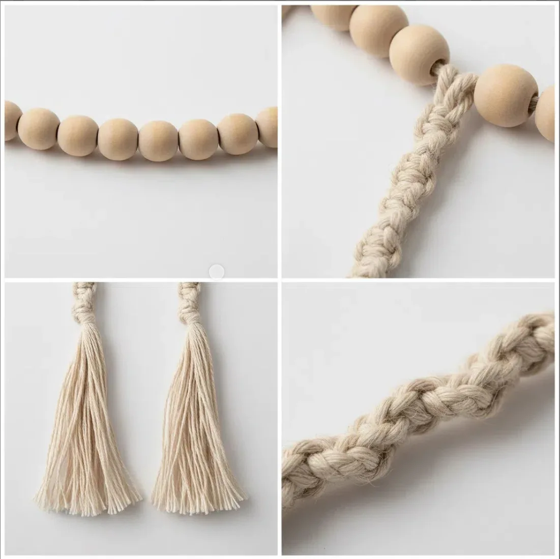 Boho Hanging Photo Display Wall Decor Wooden Bead Garland Picture Hanging String with Clips for Home Dorm Bedroom Office Decor