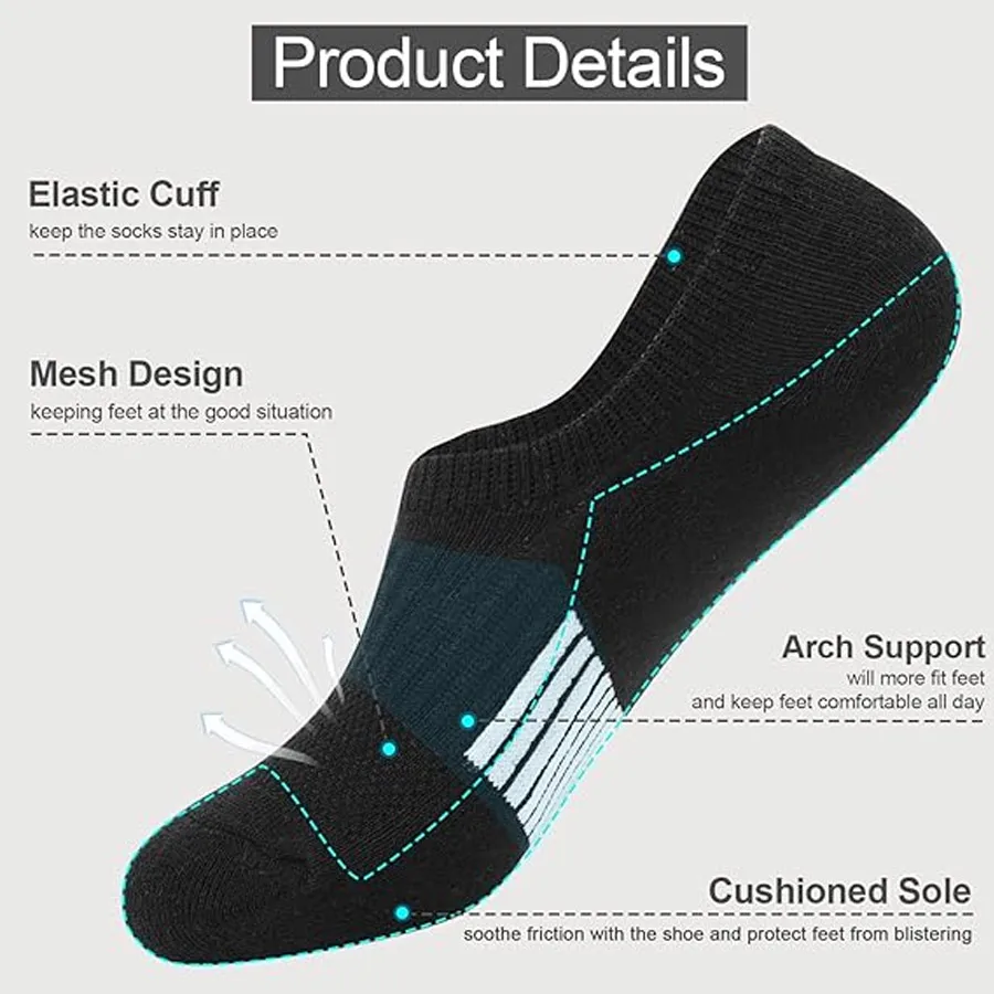 10/1Pairs Women's No Show Ankle Socks, Cushioned Low Cut Sports Running Socks, Soft Liner Socks, 3 Colors: White Black Gray image 5