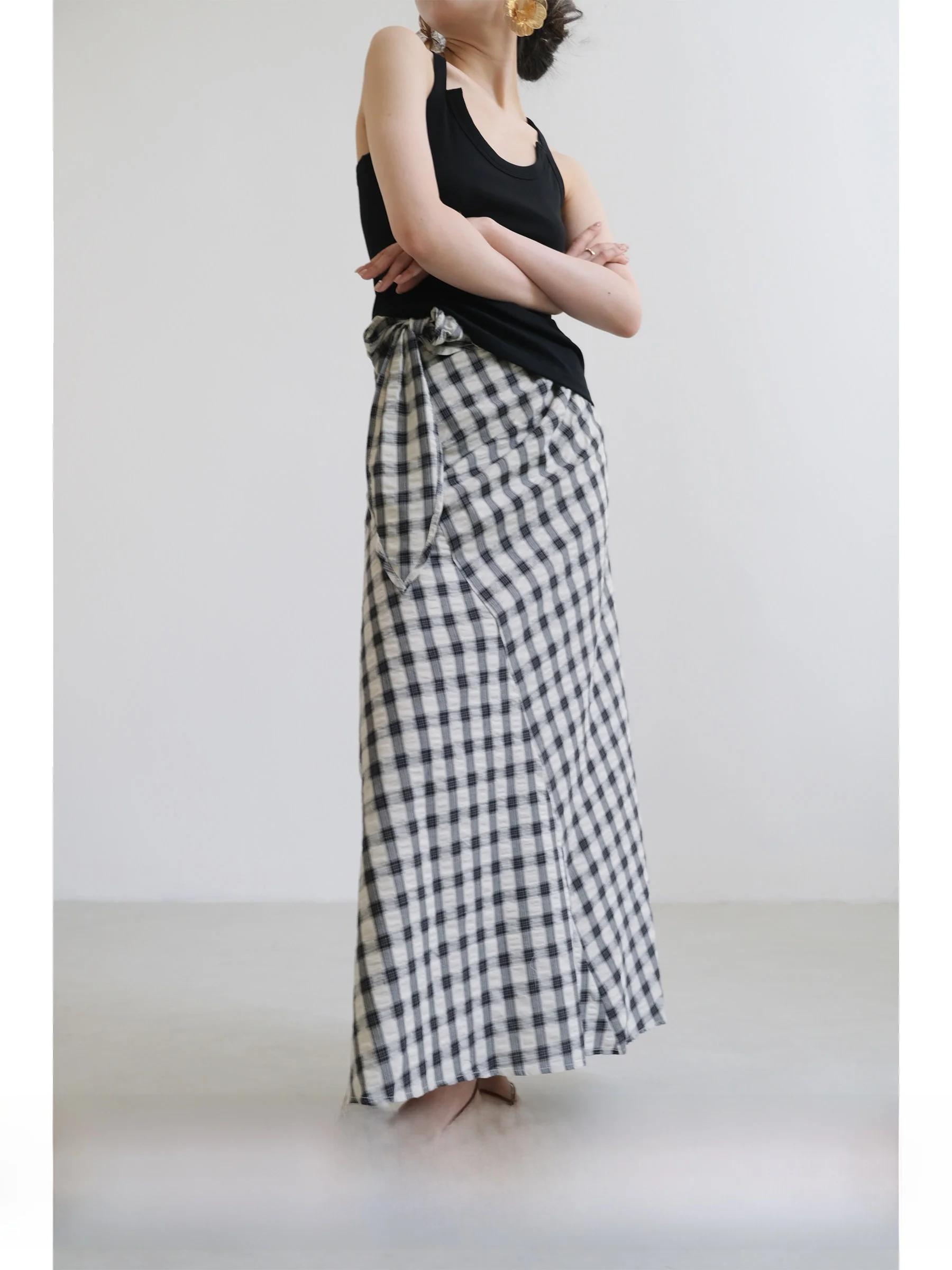 

Casual Plaid A-Line Midi Skirt High Waist Slimming f Body Skirt Vintage Cheered Casual Sle High Waist Long Skirt