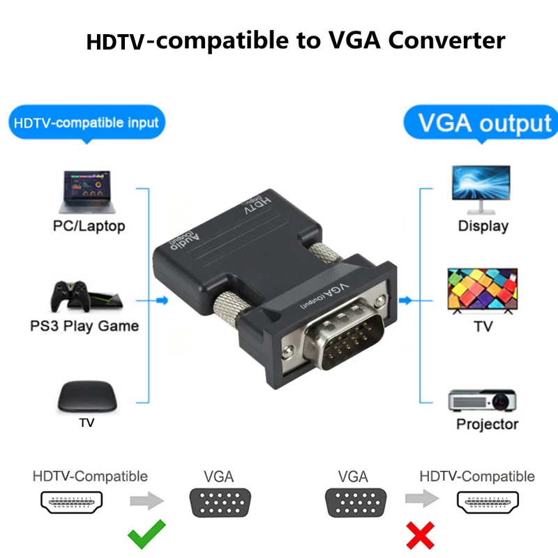 HDTV To VGA Line With Audio HDTV Compatible Converter 1080P HD Female Input To VGA Male Audio Output Adapter Plug Play