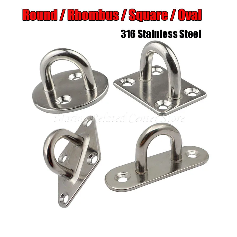 M5 M6 M8 Pad Eye 316 Stainless Steel Plate Hook Fixed Deck Door Buckle Heavy Duty Ceiling Mount Hanger for Yachts Boats Oval