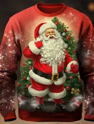 Christmas Graphic Santa Claus 3D Prints Casual Men's Long sleeve T shirt Tee Sports pullover Crew Neck Tops Spring&Fall Clothing