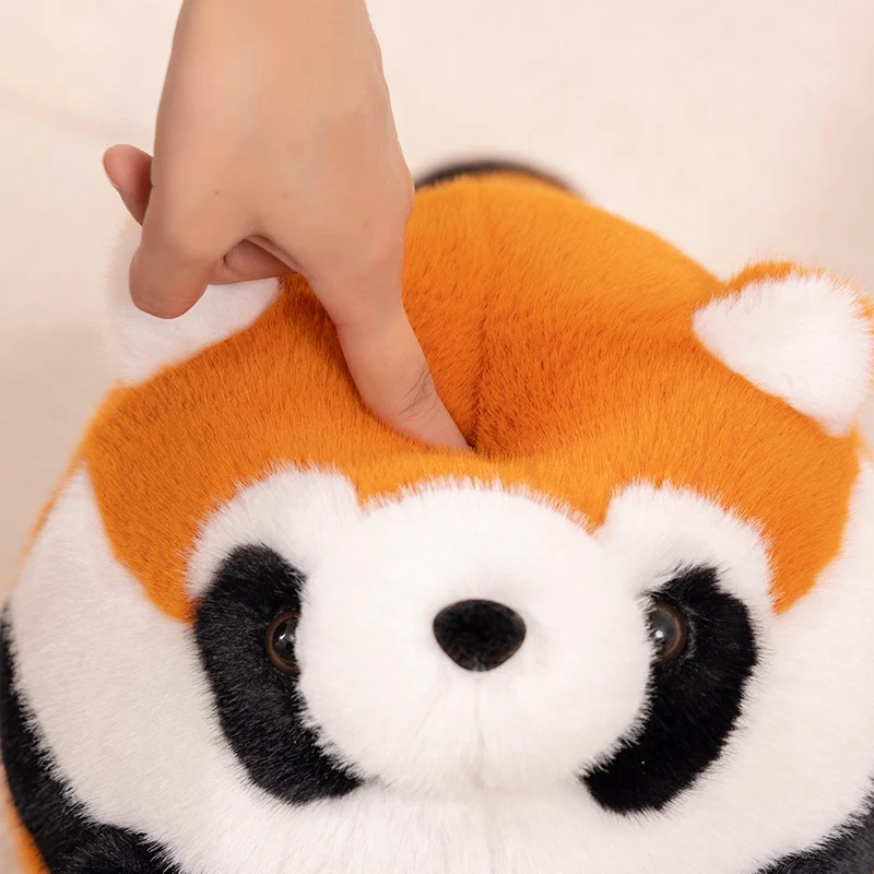 Stuffed Anime Figure Doll Round Red Panda Plushie Doll Fluffy Hair Red Raccoon Animals Hug Throw Pillow