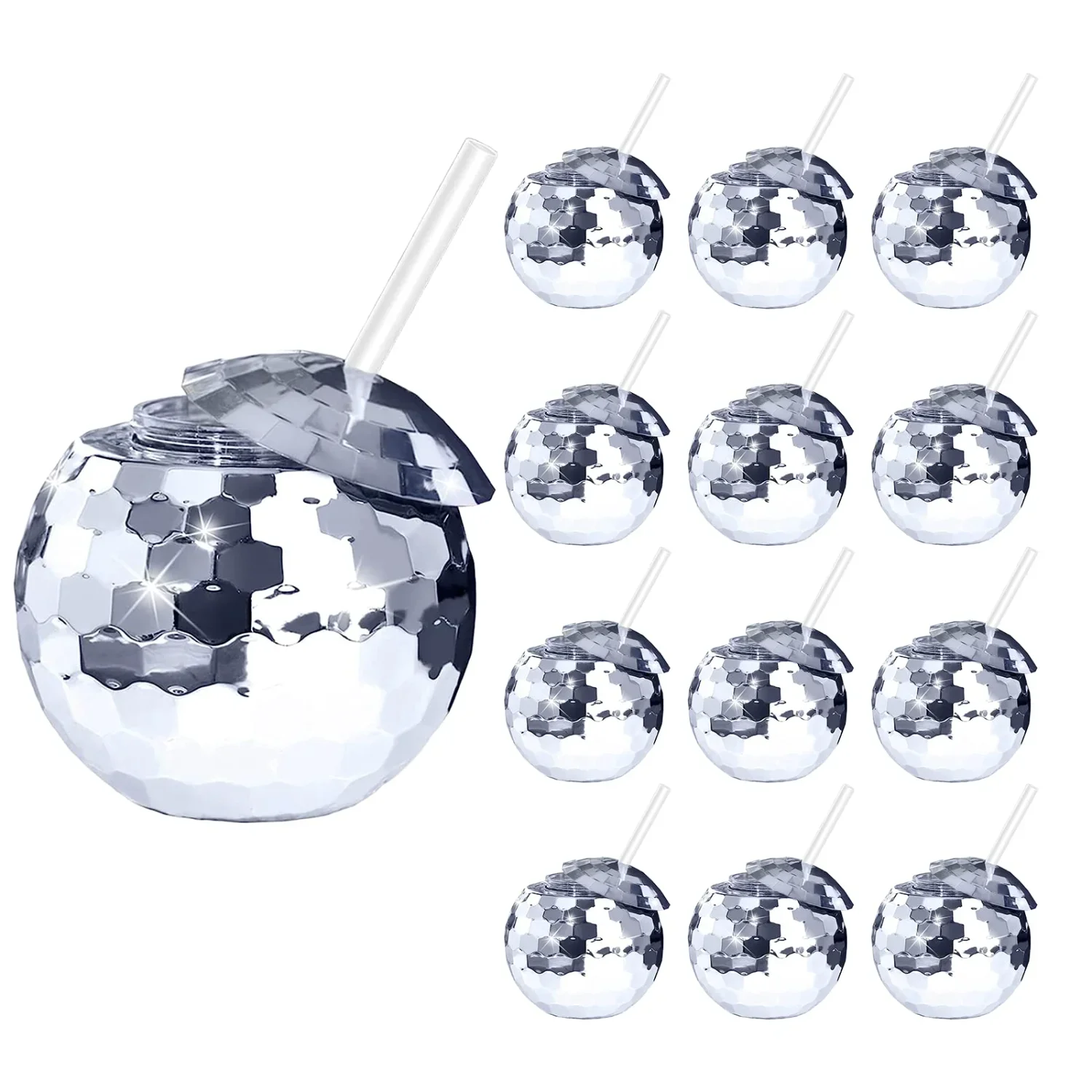 12pcs Disco Ball Cups 20oz Reusable Party Cups with Lids Straws Flash Cocktail Mug for Clubs Bars Syrup Tea Water Bottles
