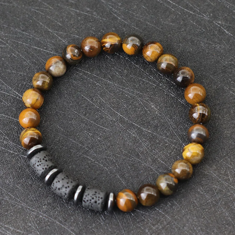Unique Natural Stone Men Bracelet Hematite Healing Braslet Lava Tiger Eyes Beaded Braclet Pulseria Hombre Outdoor Cycling Joias
