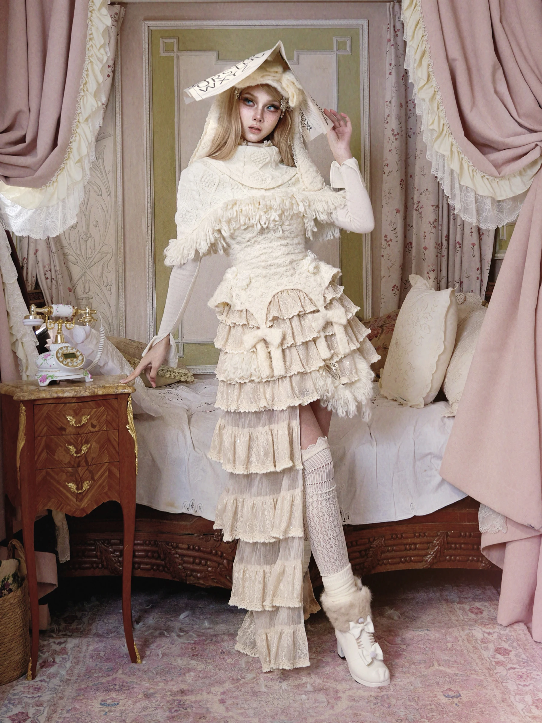 التصميم الأصلي سيدة الشرير الحلو شال محبوك الخريف الشتاء المرأة الرجعية أنيقة شرابة لوليتا كوس شال قصير الأميرة شال #4