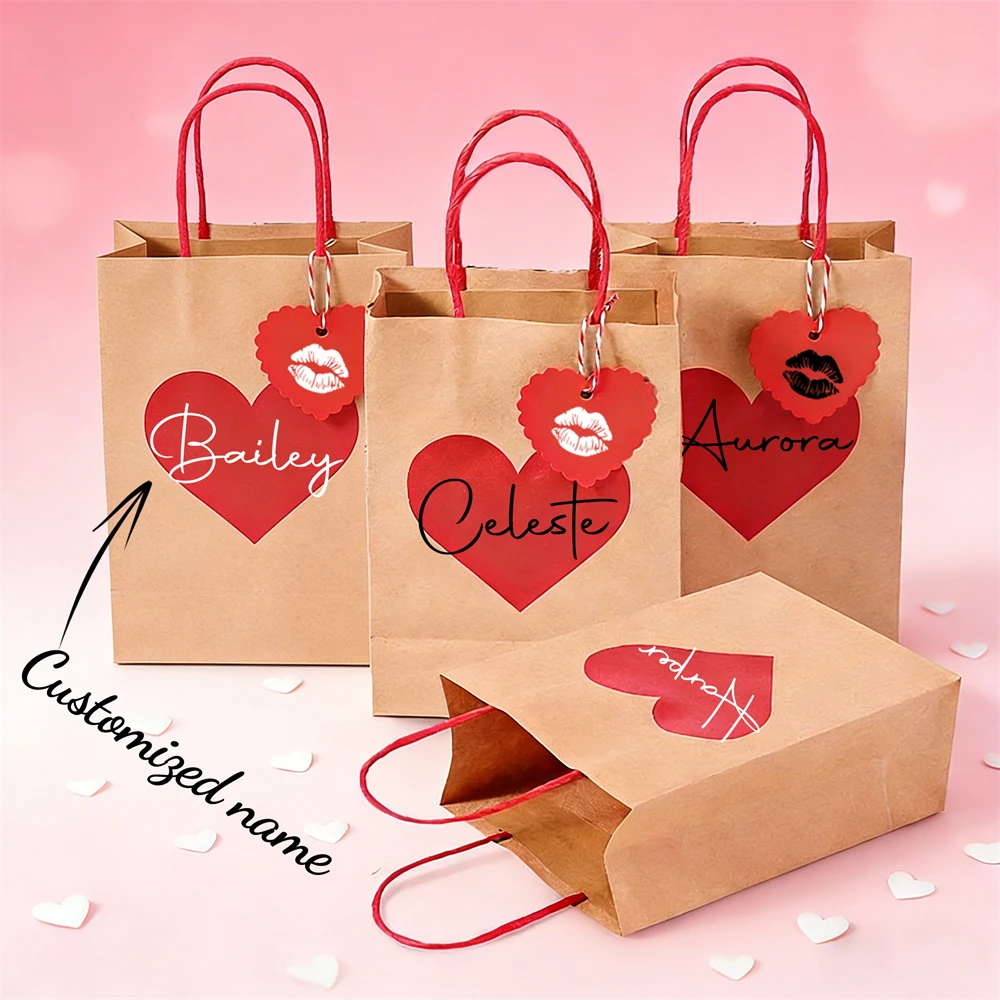 Customised Gift Bag Personalised Name Kissing Lips Heart Design Party favours Gift Bag For Family/Friends Custom Name Gift Bag