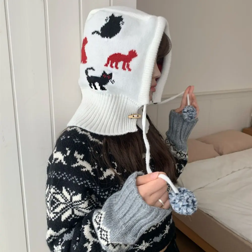 لطيف قبعة صوفية الجاكار بالاكلافا قبعة هريرة الأحمر سدادات حماية الأذن قبعة قبعة بسيطة القط نمط محبوك قبعة الشتاء/الخريف #2