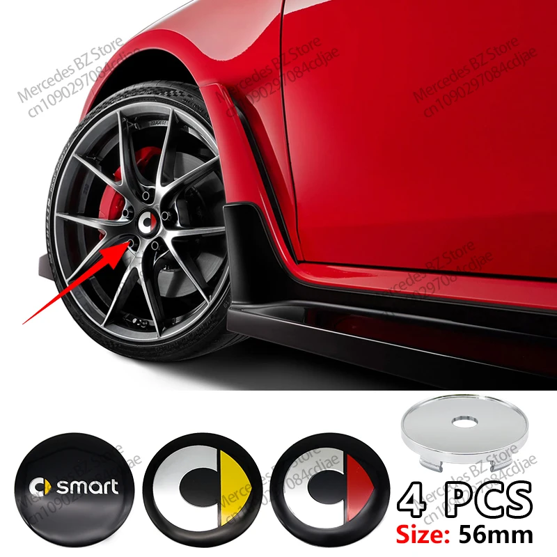 Jantes de carro Decoração Hub Center Adesivos, Acessórios para Mercedes Smart Fortwo, Forfour, 453, 451, Roadster, 56mm, 60mm, 4 peças