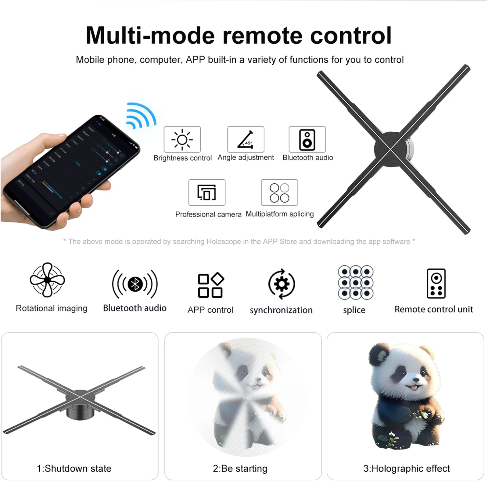 

P56 3D Holographic Projector Naked Eye Hologram Fan Rotates Virtual Imaging Projection Supports Wifi Uploading Bluetooth Audio