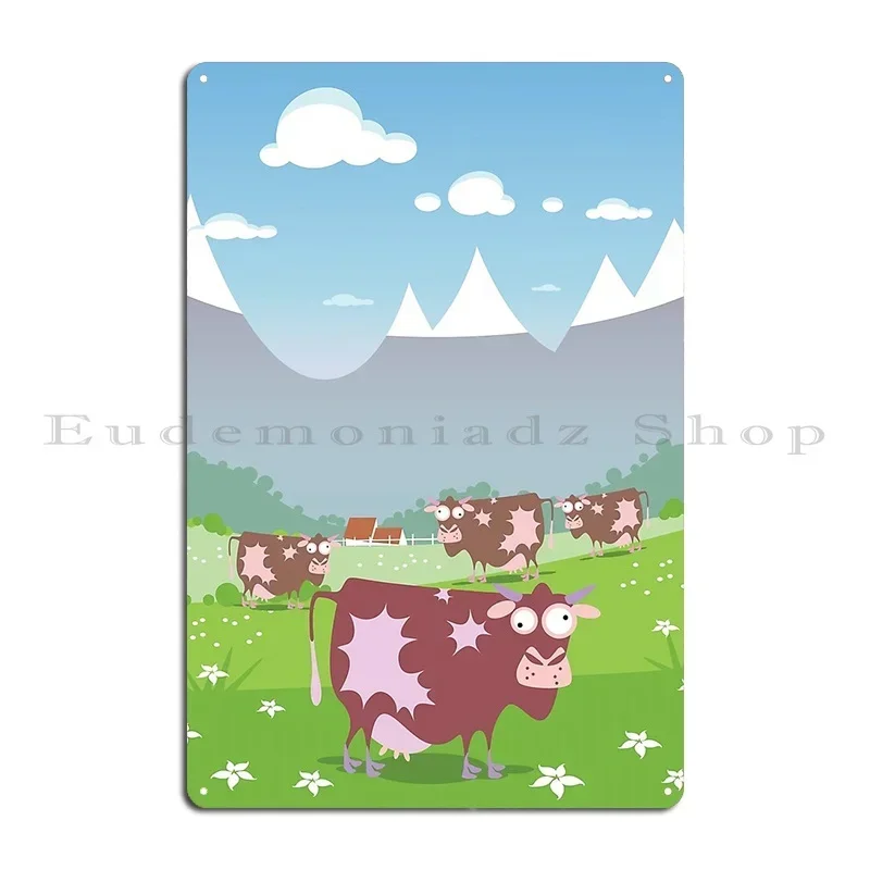 Alpine Meadow Cows Metal Signs Design Rusty Garage Plaques Club Tin Sign Poster