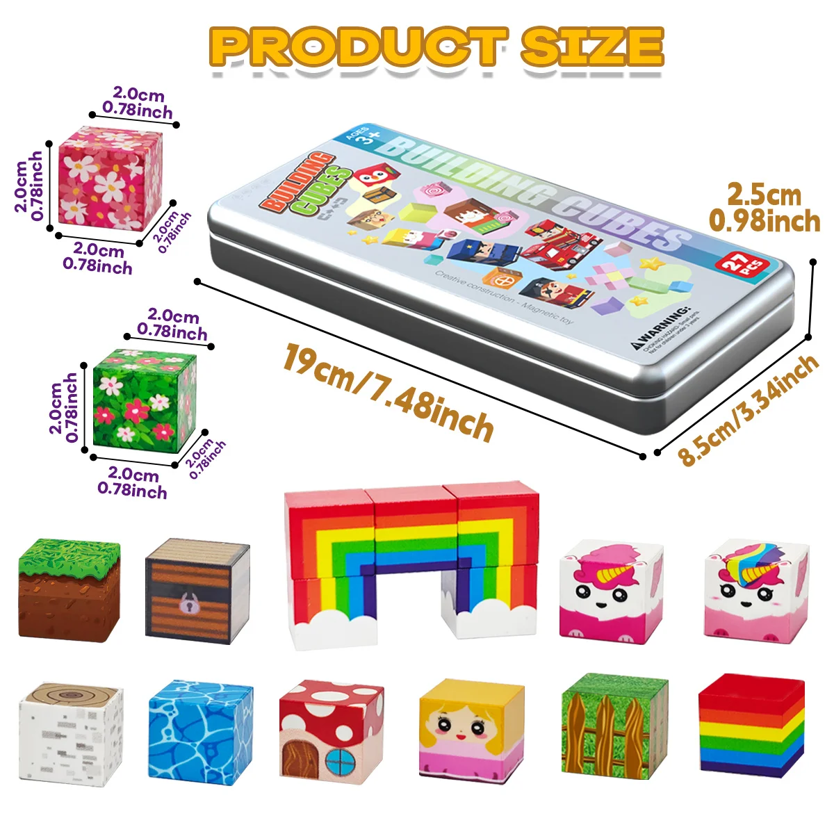 Regenbogen-Einhorn-Magnetblock-Set, magnetisches Bauspielzeug, magnetisches Würfel-Stapelspielzeug, Weihnachts- und Halloween-Geschenke