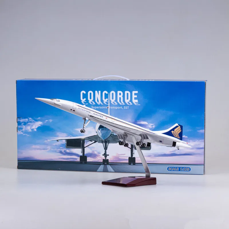 2024 baru 1:125 skala Model Singapura Concorde Airlines Diecast Resin pesawat dengan lampu hadiah koleksi tampilan mainan penggemar