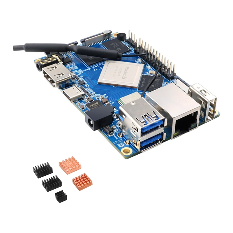 

For Orange Pi 4 LTS+Heat Sink 4GB DDR4 16GB EMMC RK3399 Wifi+BT5.0 Gigabit Ethernet Run Android Ubuntu Debian OS